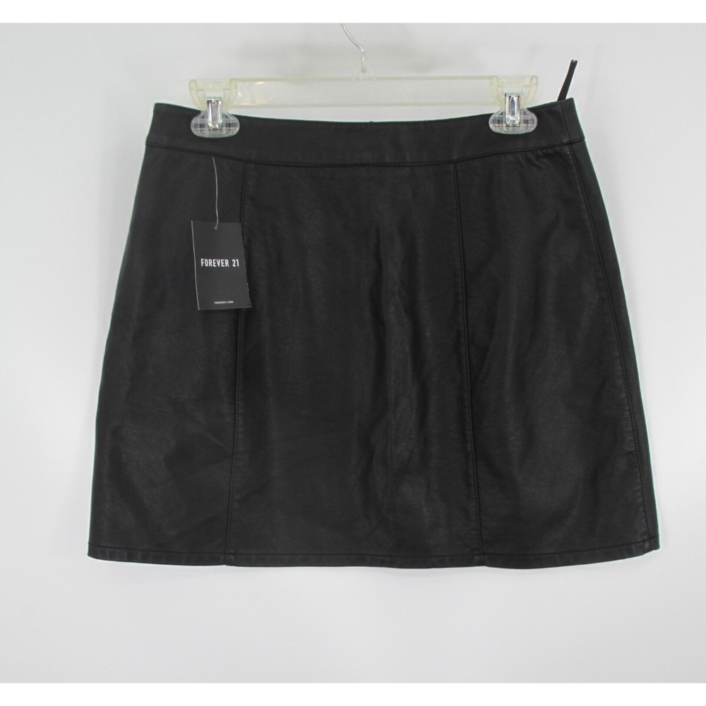 NWT FOREVER 21 Mini Skirt Women Large Black Faux Leather Zipper Biker Gothic